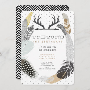 Invitation d'anniversaire de Black Boho Feather
