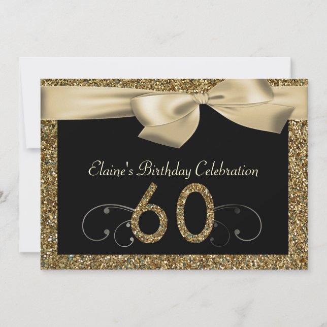 Invitation d'anniversaire de Black Gold Bow 60th W (Devant)