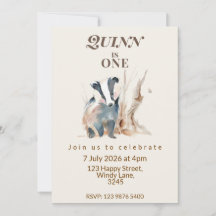 Invitation d'anniversaire de Blaireau Woodland Whi