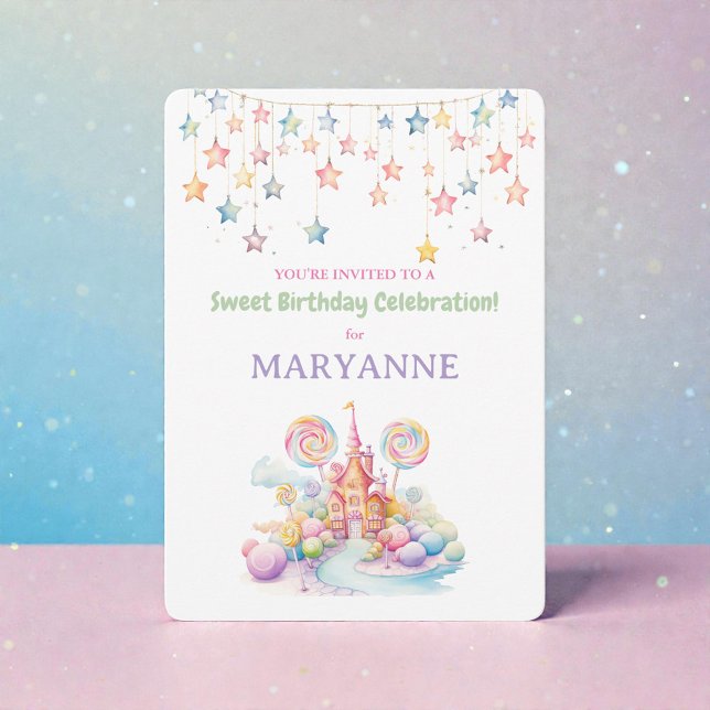 Invitation d'anniversaire de bonbons à l'aquarelle (Créateur téléchargé)