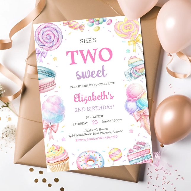 Invitation d'anniversaire de bonbons Two Sweet Swe (Créateur téléchargé)
