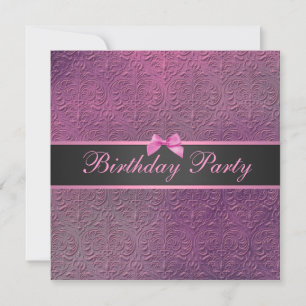 Invitation d'anniversaire de Bow & Pink Damask