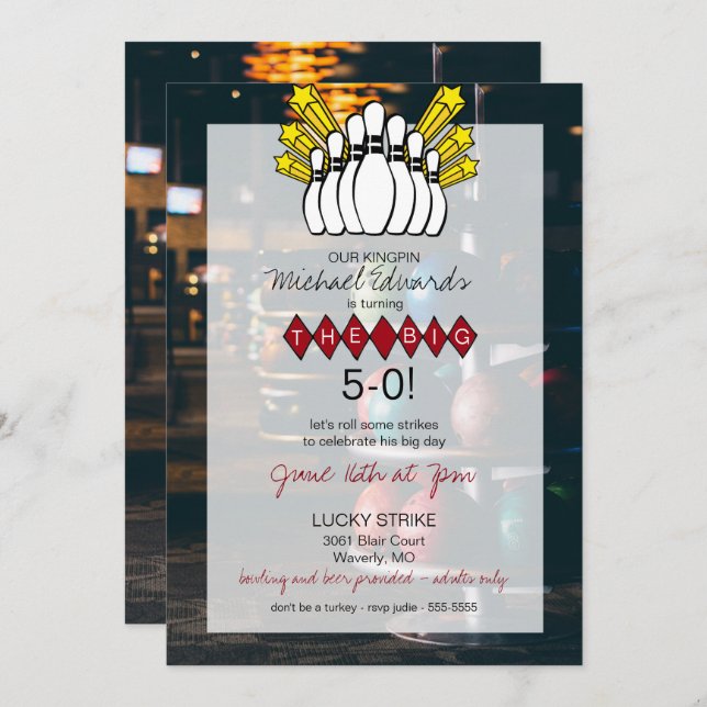 Invitation d'anniversaire de Bowling (Devant / Derrière)