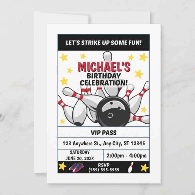 Invitation d'anniversaire de bowling (Devant)