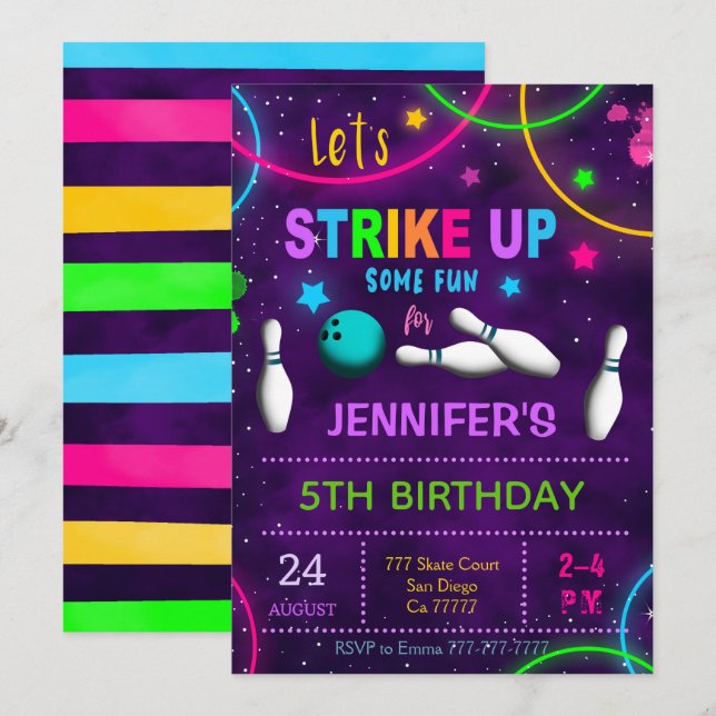 Invitation d'anniversaire de bowling (Devant / Derrière)