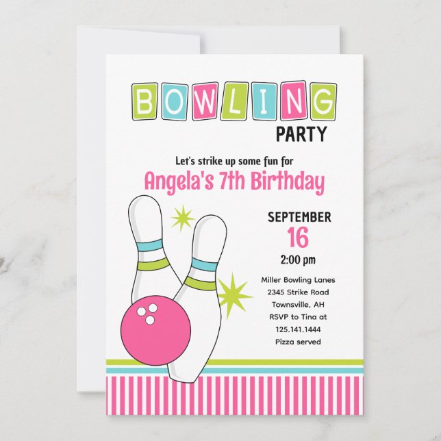 Invitation d'anniversaire de bowling (Devant)