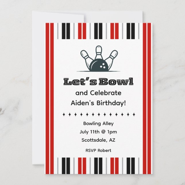 Invitation d'anniversaire de bowling (Devant)