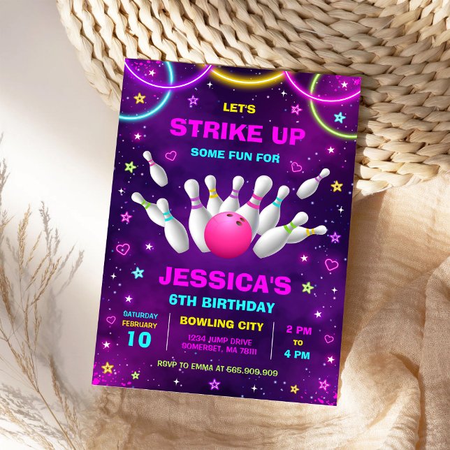 Invitation d'anniversaire de bowling de fête de Gl (Créateur téléchargé)