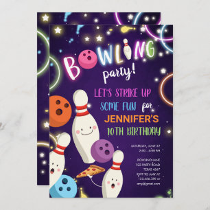Invitation d'anniversaire de Bowling Glow Neon Dis