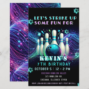 Invitation d'anniversaire de bowling néon Budget S