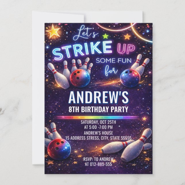 Invitation d'anniversaire de bowling personnalisée (Devant)