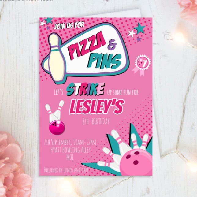 Invitation d'anniversaire de Bowling pour les fill (Créateur téléchargé)