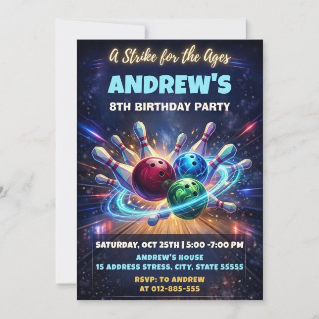 Invitation d'anniversaire de bowling Space personn (Devant)