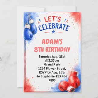 Invitation d'anniversaire de boxe à l'aquarelle