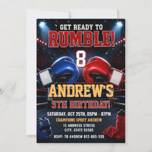 Invitation d'anniversaire de boxe personnelle prêt