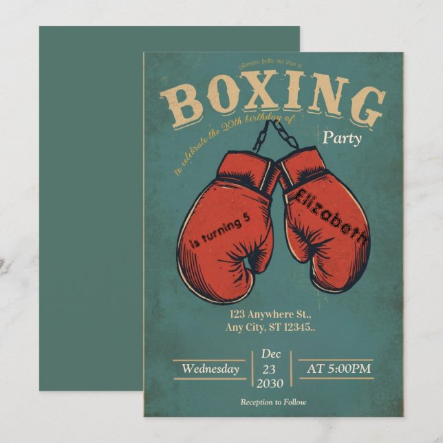 invitation d'anniversaire de boxe sportive (Devant / Derrière)