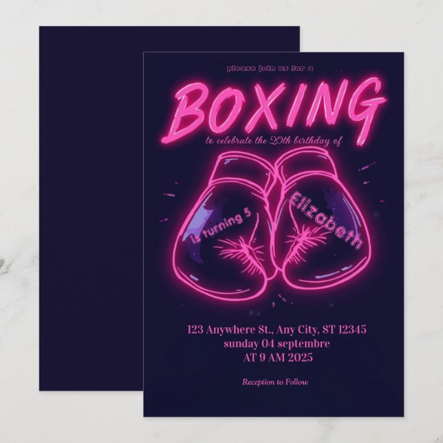 invitation d'anniversaire de boxe sportive (Devant / Derrière)