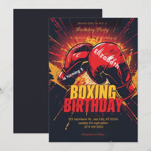 invitation d'anniversaire de boxe sportive (Devant / Derrière)