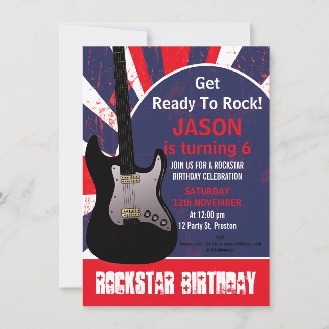 Invitation d'anniversaire de Boys Rock Star Guitar (Devant)