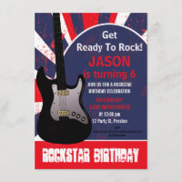 Invitation d'anniversaire de Boys Rock Star Guitar