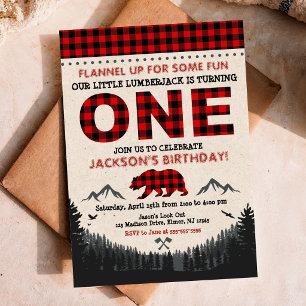 Invitation d'anniversaire de bûcheron à carreaux d