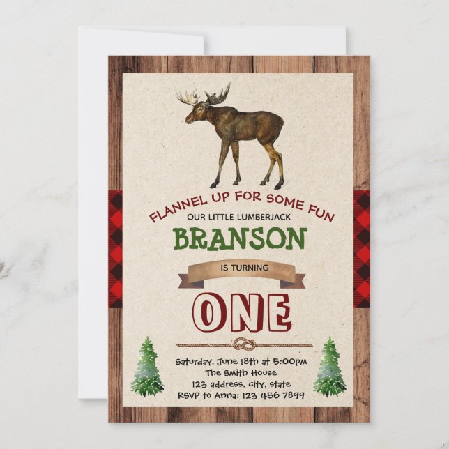 Invitation d'anniversaire de bûcheron bois de cerf (Devant)