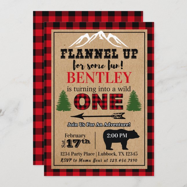Invitation d'anniversaire de Buffalo Plaid (Devant / Derrière)
