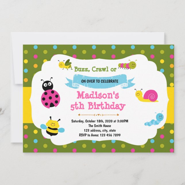 Invitation d'anniversaire de bug (Devant)