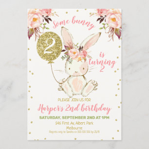Invitation d'anniversaire de Bunny Gold Rose Flora
