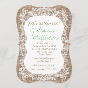 Invitation d'anniversaire de Burlap et de Lace