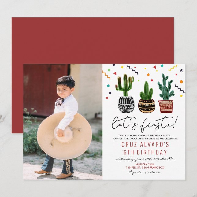 Invitation d'anniversaire de cactus de fête pour t (Devant / Derrière)