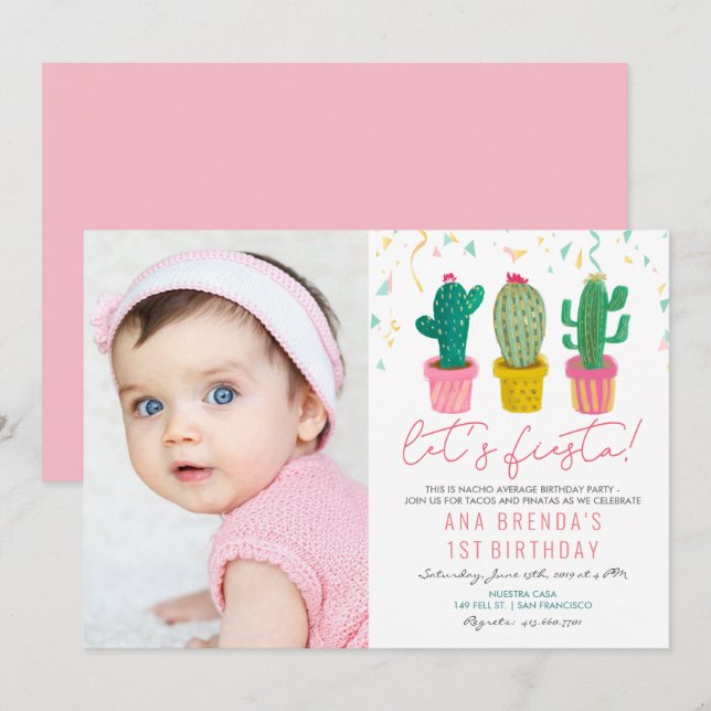 Invitation d'anniversaire de cactus de fête pour t (Devant / Derrière)