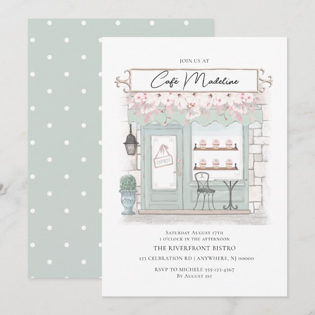 Invitation d'anniversaire de café parisien (Devant / Derrière)