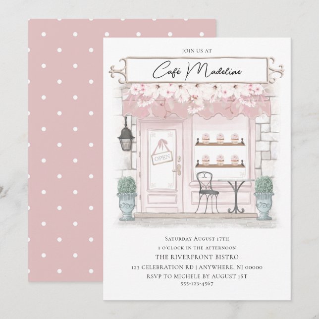 Invitation d'anniversaire de café parisien (Devant / Derrière)