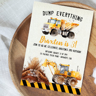 Invitation d'anniversaire de camion à benne de con
