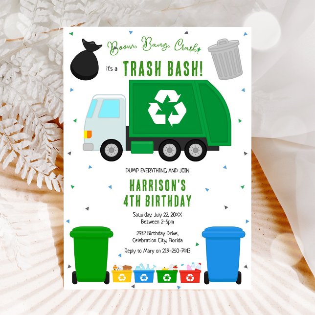 Invitation d'anniversaire de camion à ordures (Créateur téléchargé)