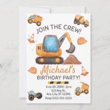 Invitation d'anniversaire de camion de constructio