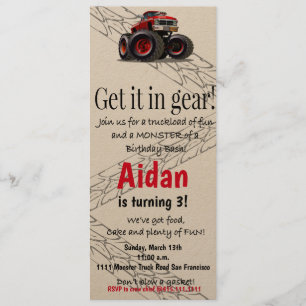 Invitation d'anniversaire de camion de monstre