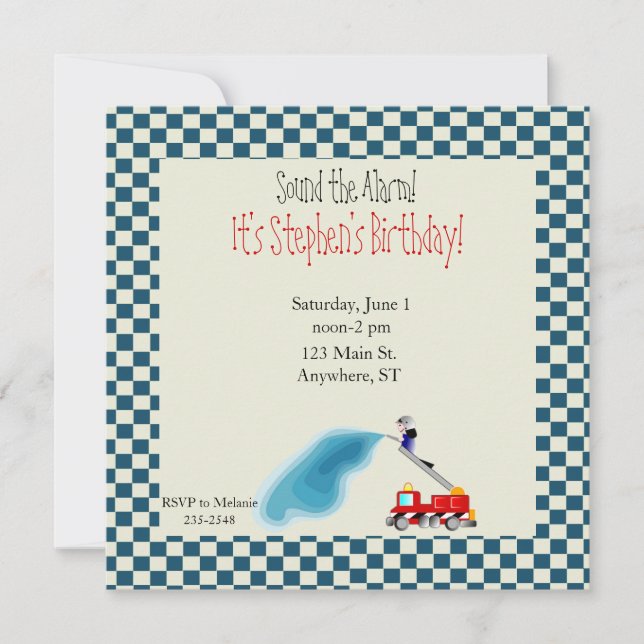 Invitation d'anniversaire de camion de pompiers (Devant)