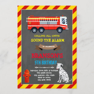 Invitation d'anniversaire de camion de pompiers et
