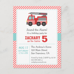 Invitation d'anniversaire de camion de pompiers ro
