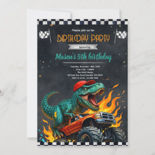 Invitation d'anniversaire de camion monstre dinosa