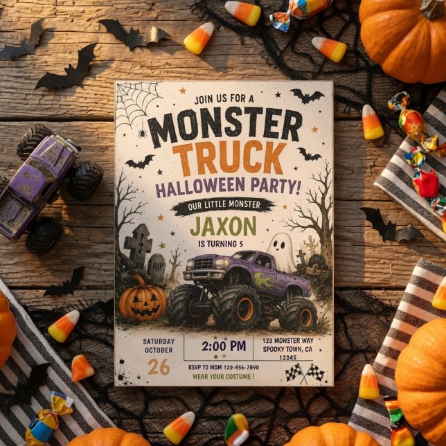 Invitation d'anniversaire de camion monstre mignon (Créateur téléchargé)