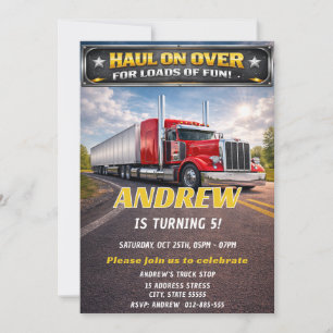 Invitation d'anniversaire de camion poids lourd pe