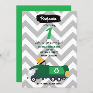 Invitation d'anniversaire de camion-poubelle pour 