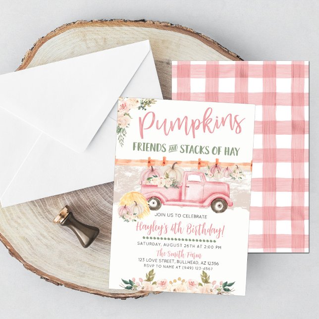 Invitation d'anniversaire de camion rose vintage a (Créateur téléchargé)