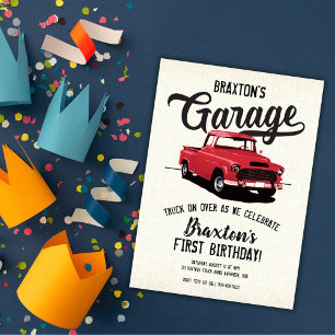 Invitation d'anniversaire de camion vintage rouge