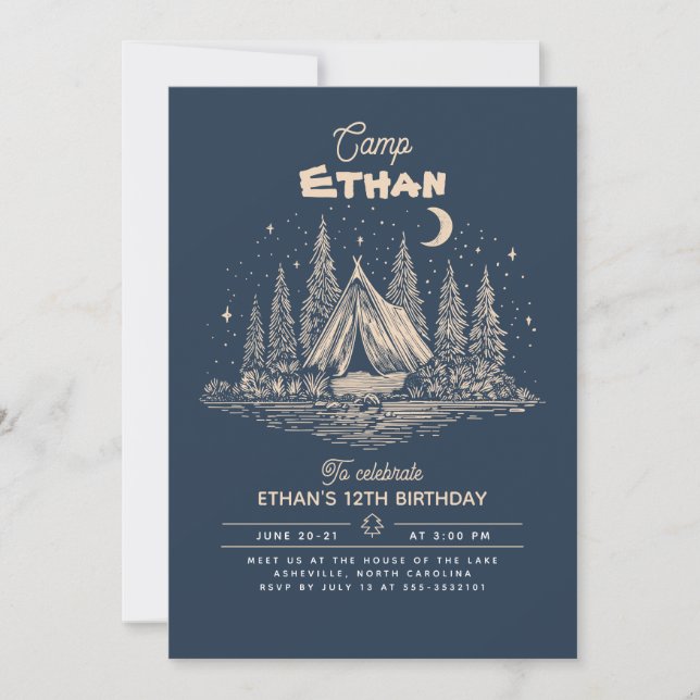 Invitation d'anniversaire de camping (Devant)