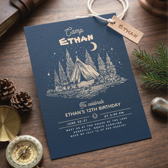 Invitation d'anniversaire de camping (Night Camping Birthday Invitations )