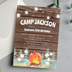 Invitation d'anniversaire de camping en bois rusti